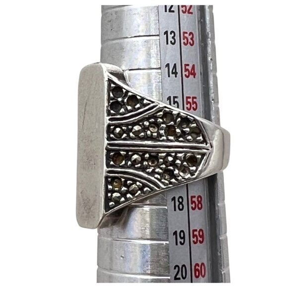 Vintage Sterling Silver Marcasite Signet Ring Size 7.75 925 Statement 6.99g LOOK - Picture 8 of 15